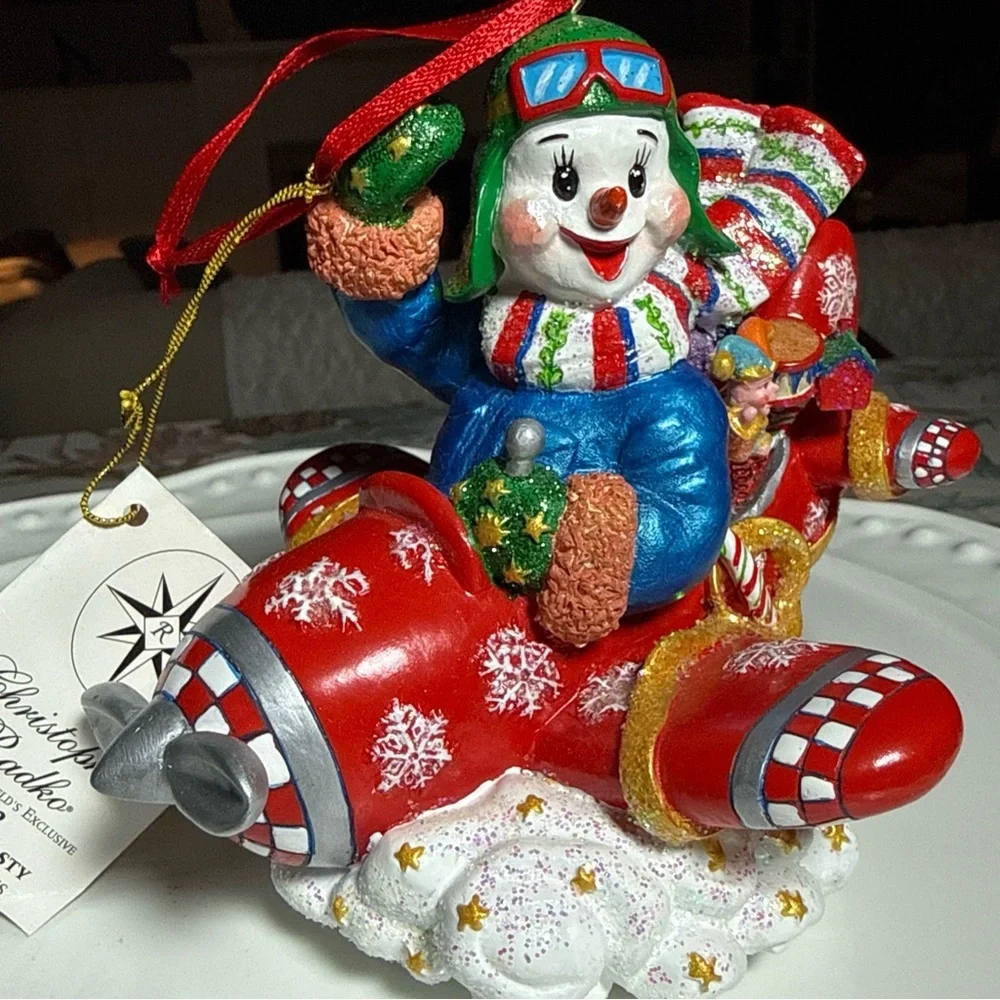 Christopher Radko Flying Frosty Airlplane Ornament 2002 Pilot Gift New Vintage